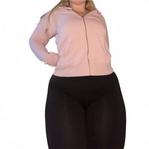 Material girl active pink white long sleeve comfy zip up hoodie sweatshirt